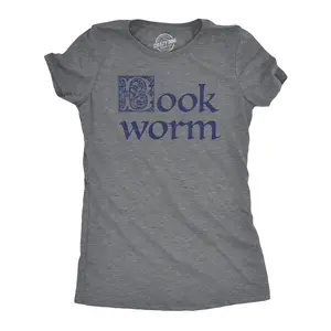Womens Book Worm T Shirt Funny Literature Reading Lovers Tee for Ladies Funny Womens T Shirts Cute Vintage Fashion Casual Ladies T-Shirt Gift Funny Nerd Top Women's Novelty Tees Dark Grey