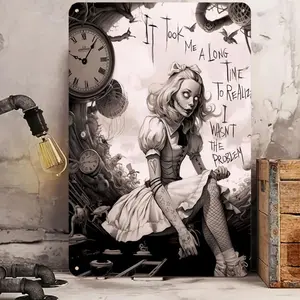 Vintage Alice in Wonderland Pattern Aluminum Sign, Creative Desktop Plaque, Exquisite Decorative Wall Art for Home, Room, Restaurant, Ornaments