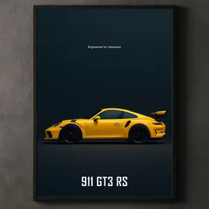 Porsche 911 Gt3 Rs Poster ? Racing Yellow Supercar Wall Art Print, Racing Decor