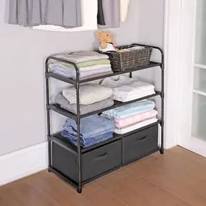 Mainstays 4 Shelf Closet Organizer with 2 Bins Black Metal Frame Stable Design for Adults & Kids Easy Assembly Multi-Purpose Storage Solution