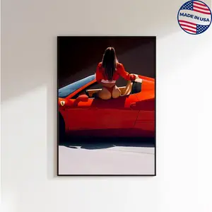 [Canvas Material With Frame] Porsche Carrera RS Poster, Classic Car Wall Art, Sexy Girl Print, Black And White Art, Art Gift For Your Living Space