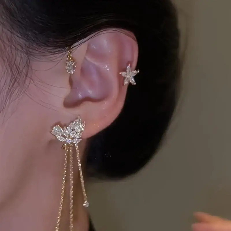 Shiny Butterfly Trendy Zirconia Inlaid Tassel Ear Cuff Earrings Elegant Ear Ornaments Jewelry Accessories for Women Without Ear Holes Shiny Butterfly Trendy Zirconia Inlaid Tassel Ear Cuff Earrings Elegant Ear Ornaments Jewelry Accessories for Women Without Ear Holes