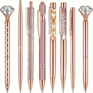 Rose Round Ballpoint Pen Set, Liquid Sand Glitter Pens, Metal Crystal Diamond Pens, Ink, Wedding Office Desk Supplies