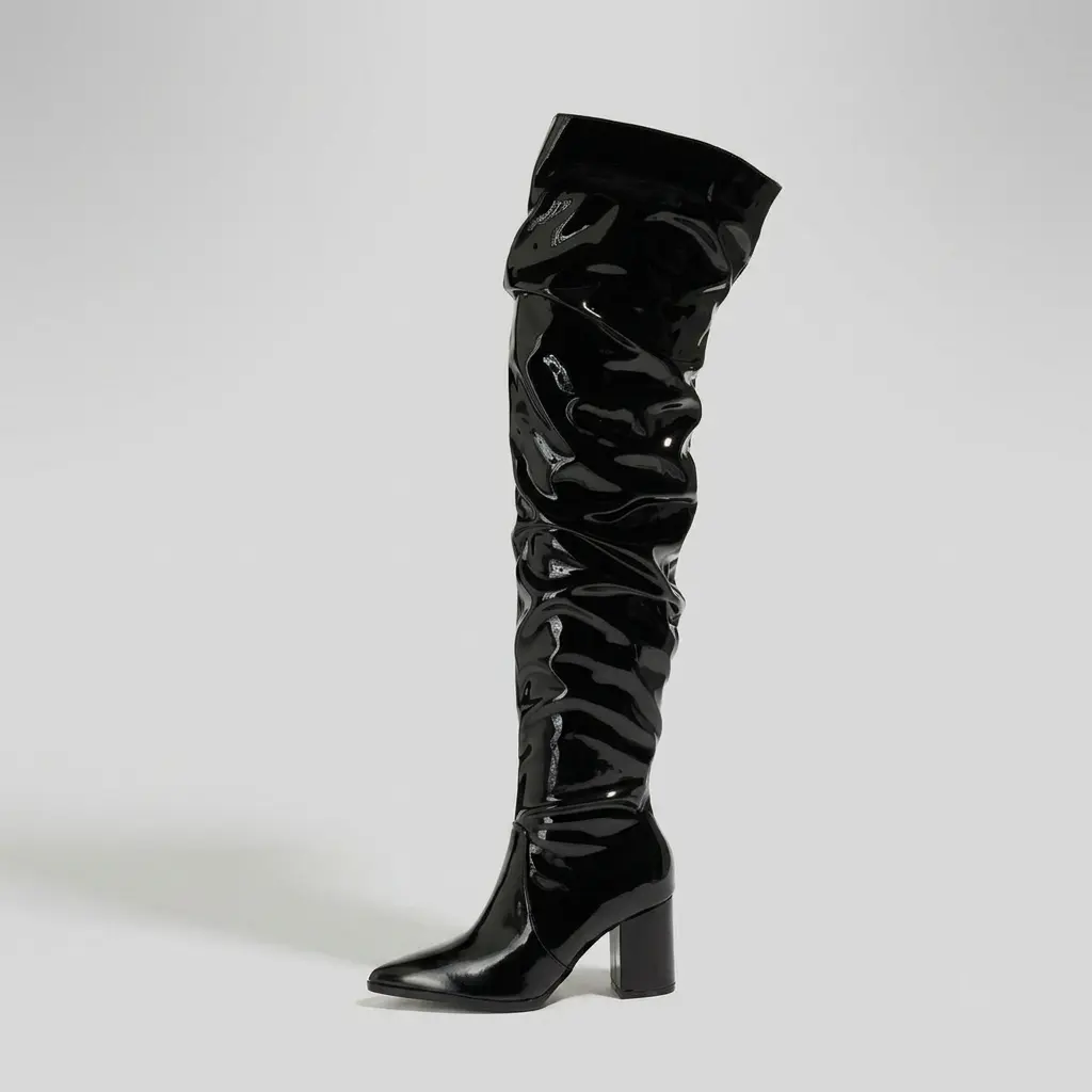 Viral Burgundy Patent Leather Thigh High Boots | Slouchy Over The Knee Block Heel Boots | Cherry Red Baddie Night Out Party Shoes