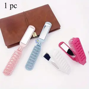 Foldable Hair Brush: Portable Massage Comb with Anti-Static Travel Mirror for Normal Hair Types