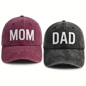 Vintage Mom & Dad Hats Set | Washed Cotton Baseball Cap for Couples | Premium HD Print  Perfect New Parents Gift