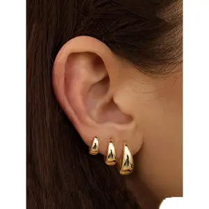 Women's earring set, thick silver, stainless steel chain, elegant design for all seasons