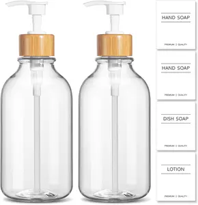 Clear Soap Dispenser, 2 Pack Plastic Dish Soap Dispenser for Kitchen, 17 Fl Oz Bathroom Hand Soap and Lotion Dispensers Set with  Pump, Refillable Liquid Soap Bottles