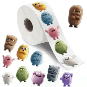 Cartoon Plush Toy Sticker, 500pcs/roll Round Cartoon Animal Sticker, Fun Sticker, Student Round Reward Sticker for Teenagers