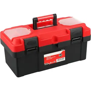Tool Box 16 inch, Plastic Small Tool Box with Latch and Removable Tray, Lockable Toolbox for