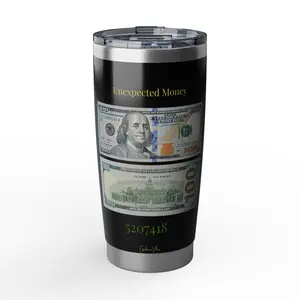 Unexpected Money 20oz Tumbler | 100 Bill Design, Black Background, Grabovoi code, Manifesting cup