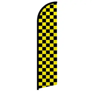 Yellow & Black Checkered Windless Banner Flag - Curved Sleeve, Large Size, Polyester Knit Festive Party Home Supply Backdrop