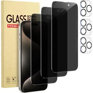 3 Pack Privacy Screen Protector for iPhone 15 Pro Max+3 Pack Camera Lens Protector with Tempered Glass,Touch Sensitive and Case Friendly