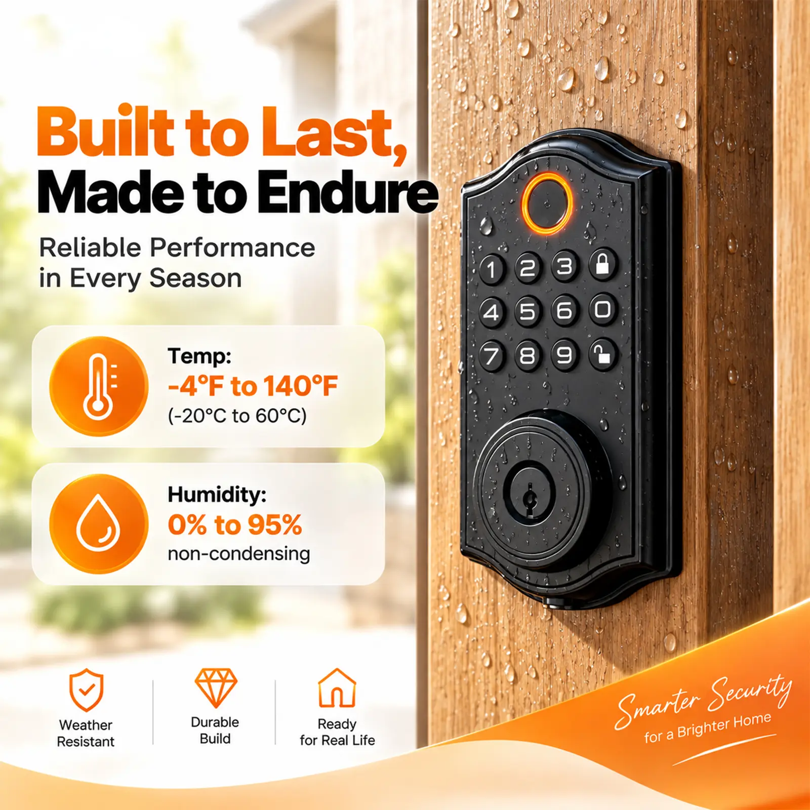GHome Smart Keyless Entry Front Door Lock, Iron, Fingerprint Scan, App Control, Auto-Lock, Waterproof, 6-Month Battery Life, Easy Install, Fits 1-3/8" to 2" Thick Doors