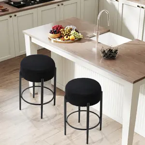 Set of 2 Counter Height Bar Stools, 24" High Boucle Bar Stools, Modern Backless Bar Stools with Thick Foam Seat, for Kitchen, Pub, Island [White Black]