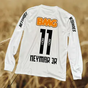 2011/12 Season Home Neymar #11 White Long-Sleeve Fan Edition Soccer Jersey
