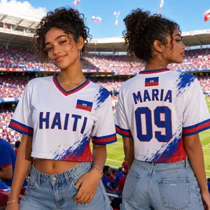 Custom Name Number Blue Red Flag Inspired Crop Jersey Top