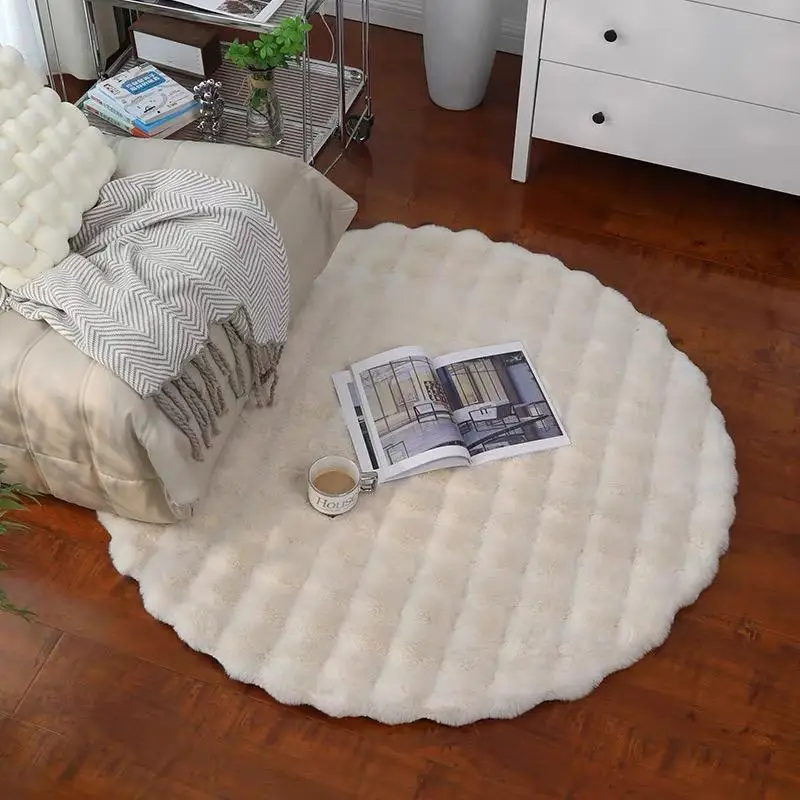 Solid Color Round Shaped Plush Carpet for Room Decor, Soft Comfortable Fluffy Floor Mat, Decorative Area Rug for Home Living Room, Home Decor, Bedroom