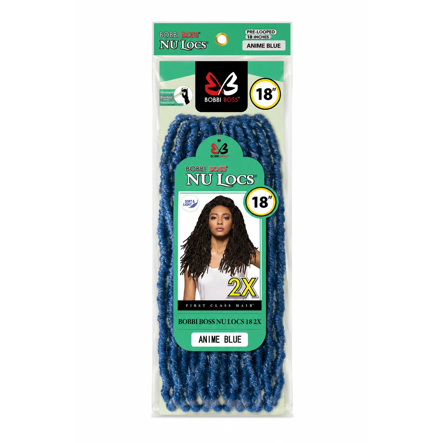 Bobbi Boss Nu Locs Synthetic Crochet Hair, 18 in Double Pack Pre-Looped Locs, 2X Synthetic Fiber - T-Anime Blue