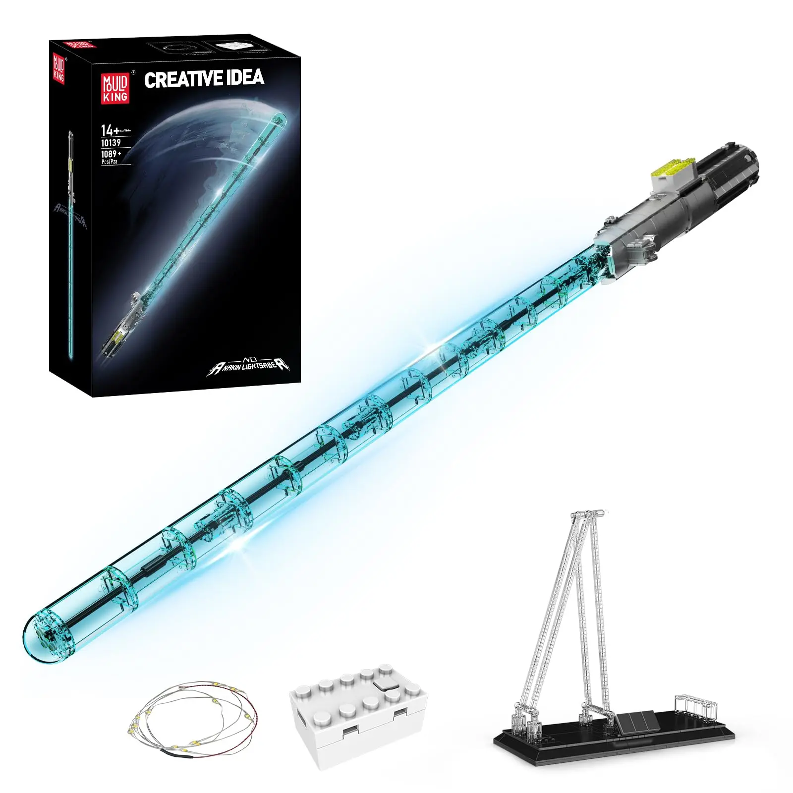 Mould King 10139 Sword Building Block Model Kit, 1089 PCS Rechargeable Light Up Glow Sword Set for Cosplay, Xmas Gift, Light Up Sword, Rechargeable Glow Sword