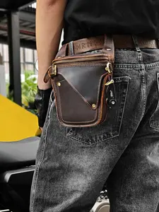 Genuine Leather Men's Waist Bag Retro style Phone Multifunctional Fashion Key Wallet Sports Phone Waist Bags For 6.5 In Phone Zipper Fanny Pack Casual Waist Bag