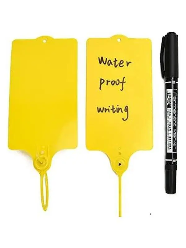 100 Plastic Tags Shipping Tags Water Proof Tags for Labeling Shipping Labels  Seals Writable Marker Ties Hanging Tags Storage Tag with One Marker Pen (Yellow)