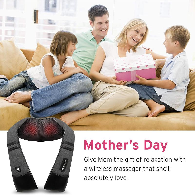 Etekcity Cordless Neck Massager for Pain Relief, Deep Tissue Shiatsu with Heat, Wireless Shoulder & Back Massager, Best Gift for Parents