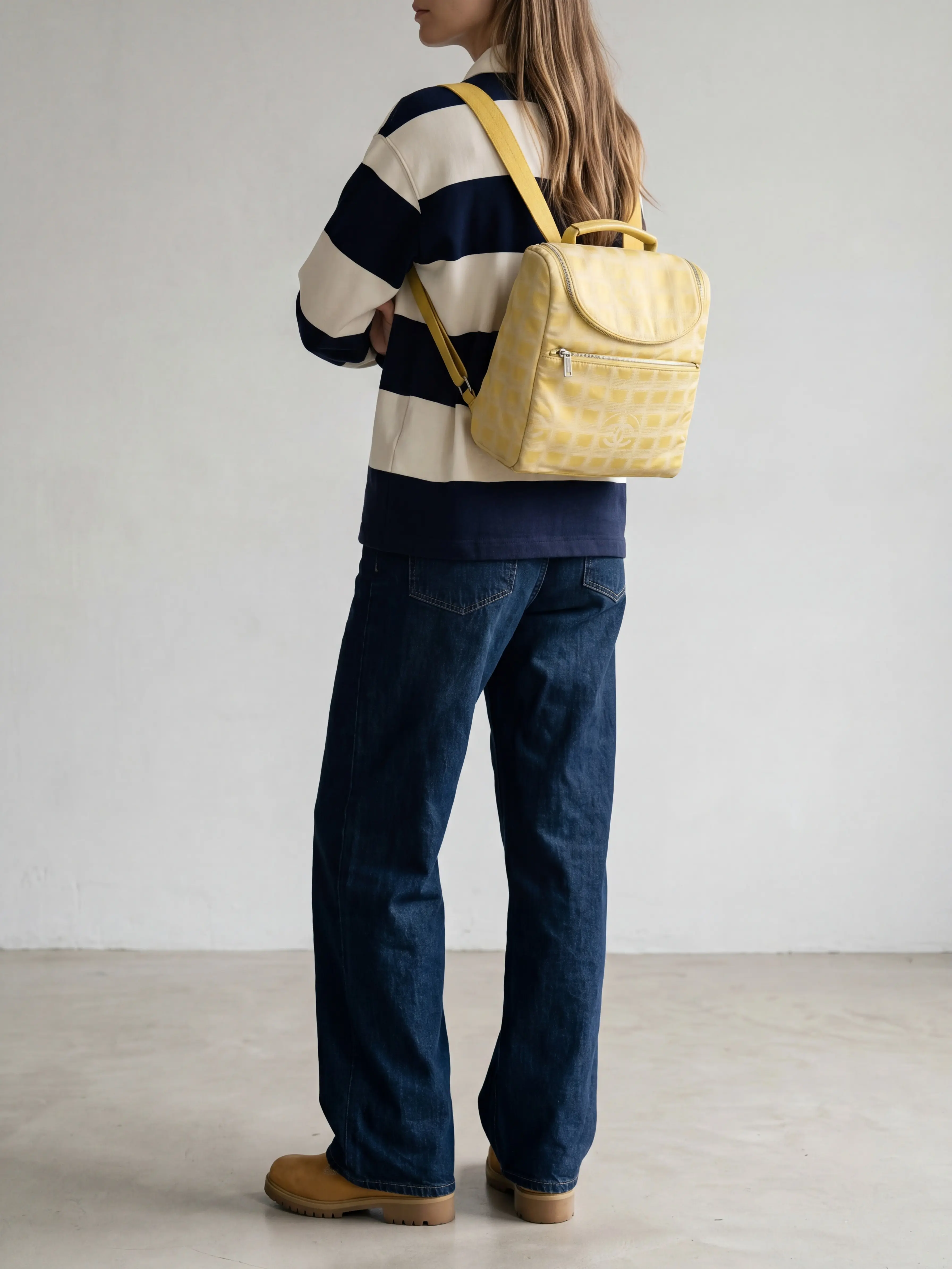 Pre-owned CHANEL cloth Backpacks CC Vintage Chocolate Bar Backpack Light Yellow