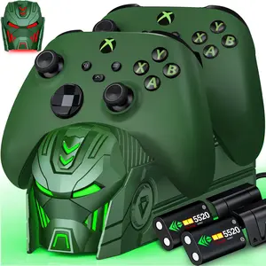 ESYWEN Xbox Charger Station with 2x5520mWh Rechargeable Battery Pack for Xbox One & Series X Controller Dual Charging Dock with 4 Battery Covers Green Console
