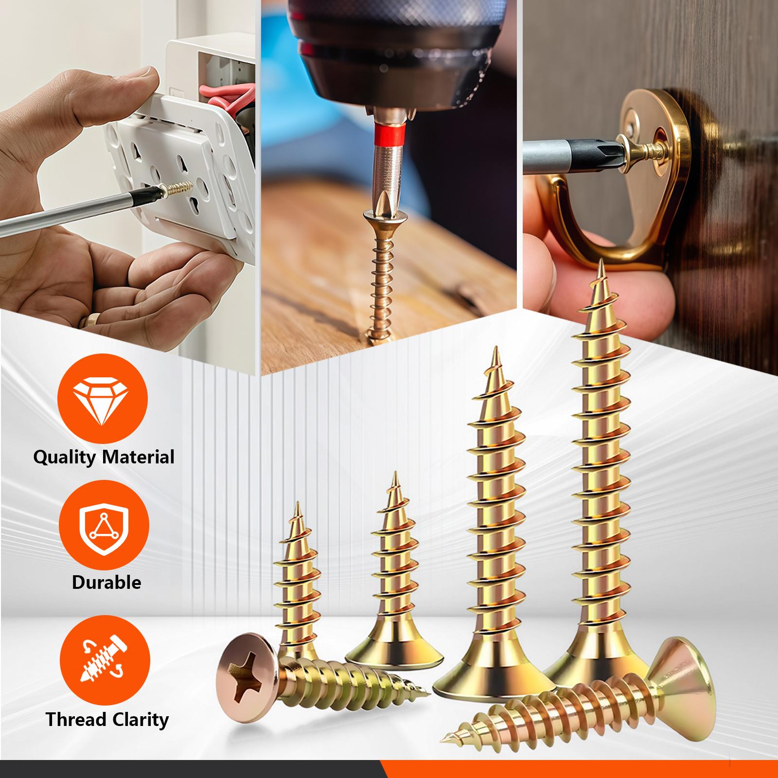 520PCS Wood Screws Assortment Kit - Carbon Steel Self Tapping Screw Set, Assorted Small Self Drilling Drywall Screws with Case, M3.5 Length 1/2" to 1-1/2" Phillips Flat Head Sheet Metal Screws,
