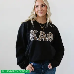 Greek Leopard Crewneck, Black Sorority Sweatshirt, Black Sorority Crewneck, Greek Apparel, Sorority Apparel, Greek Letter University Spirit Wear, College Campus Outfit, Sorority Big Little Gift