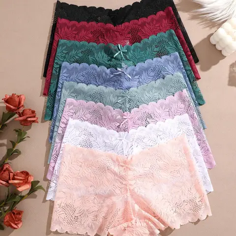 8 Pack Comfy Soft Lace Boyshorts Fitted Panties Set, Sexy, Trendy & Elegant Everyday Underwear