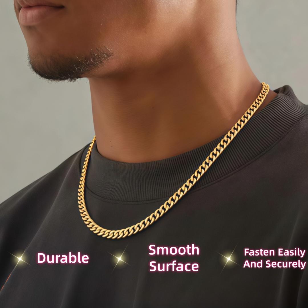 Cuban Link Chain Necklace for Men, 6mm/8mm/10mm/12mm/14mm Width, White diamond-set buckle/Stainless Steel/Gold Men's Chain-Link Hip-Hop Necklace, 7.5"-30" Length, Come Gift Box