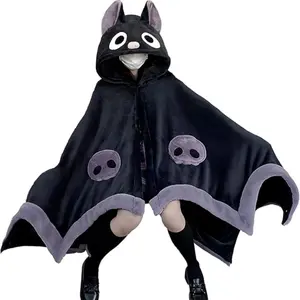 Cute Halloween Wearable Blanket Hoodie Free Size for Adults Devil Bat Hooded Blanket Oversized Luxurious Coral Fleece Material Soft Sherpa Hoodie Women Throw Cloak Wrap with Demon Wings Perfect Gifts For Halloween Christmas