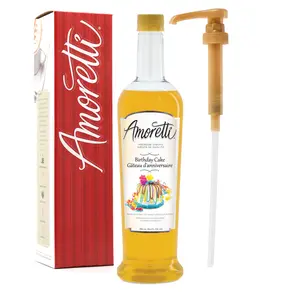 Amoretti Premium Birthday Cake Syrup - 94 Servings Per Bottle (750 ml), with Pump for Flavoring Coffees, Cocktails, and other Beverages, Gluten Free, GMO/GEO Free, Preservative Free