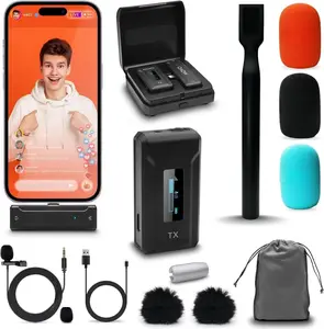 WMX-2-L  Lavalier Microphone for /Lightning Devices with WMX-HM Handheld Adapter - Lapel Mic with Handle Mount for Content Creators, Interviews, Reporting