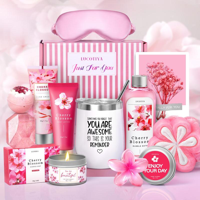 Gifts for Women Birthday Gifts, Spa Gifts Set- 10 Pcs Christmas Valentine's Mother's Day Gifts and Cherry Blossoms Self Care Package Gifts Women, Relaxing Gifts Basket Thanksgiving gifts