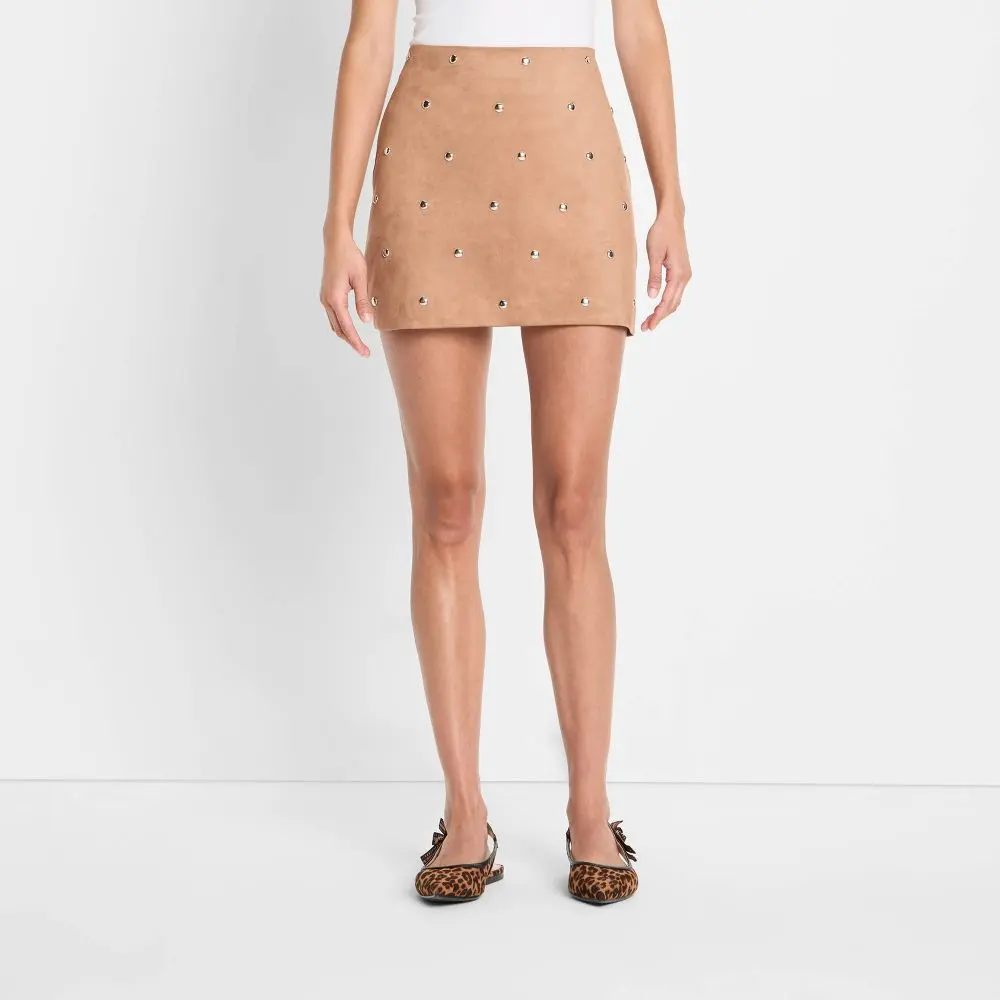 Women's Suede Studded Mini A-Line Skirt - Future Collective