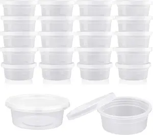 Sturdy 40-Pack 2oz Disposable Plastic Small Slime Containers with Airtight Lids, Food Storage Containers for Hawaiian Shaved Ice Molds, Jello Shots