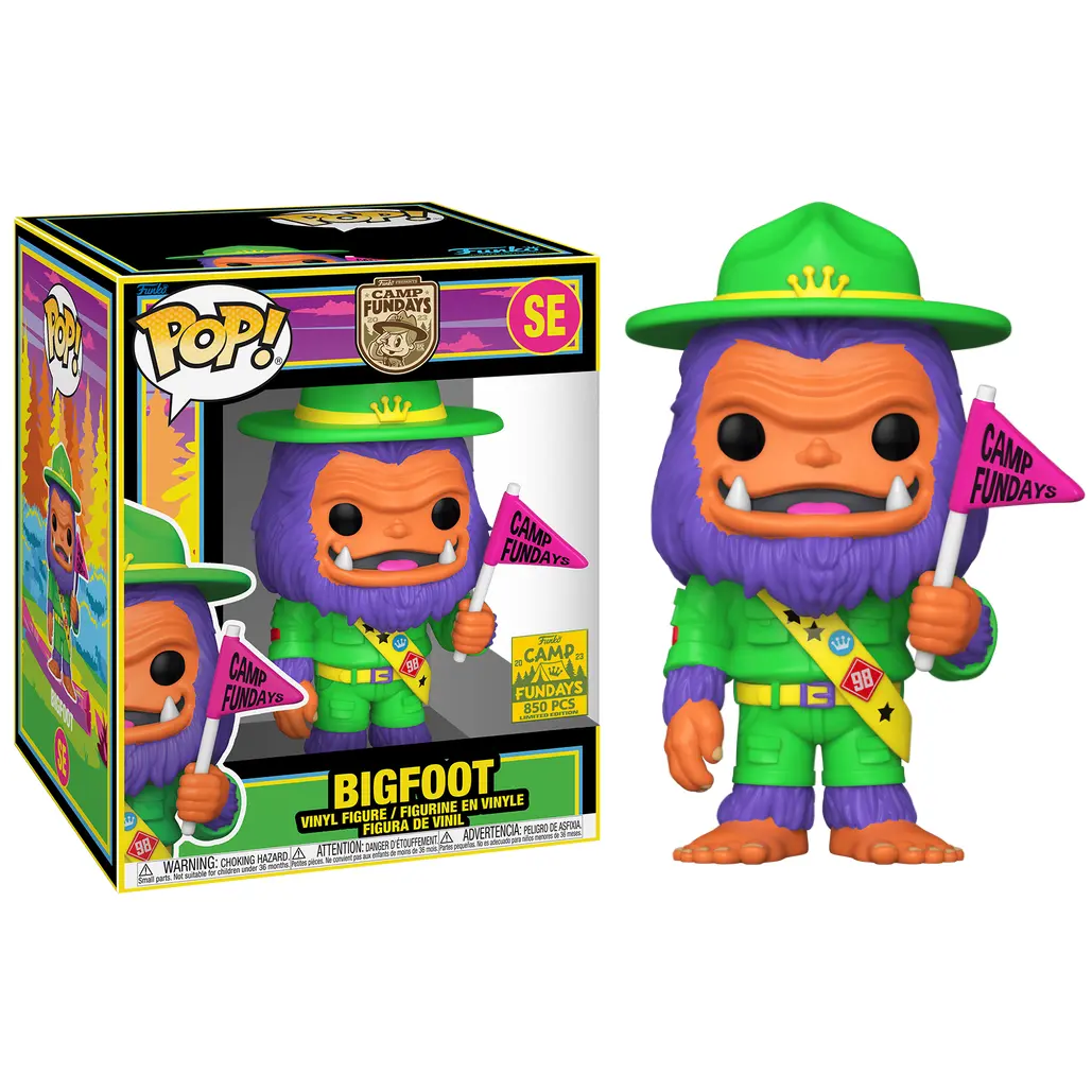 Funko Pop! Bigfoot w/ Pink Flag, Blacklight, 6-inch SE - 2023 Camp Fundays Exclusive /850 Pieces Vinyl Figure
