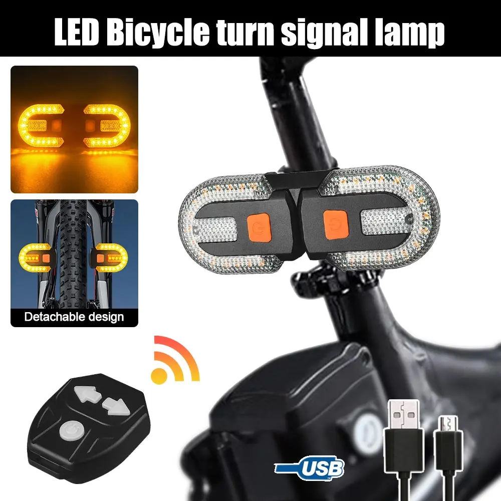 USB Rechargeable Compact Bike Tail Light with Turn Signals - ABS Split Design, 30LED Yellow + 8LED Red Led Light, 5 Multiple Modes, 5H Battery Life, Mini Bike Accessories for Road Cycling, 12.9*4.7*2.5Cm