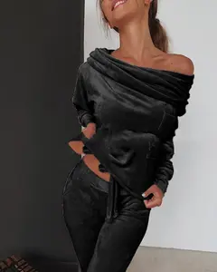 New Autumn Plush Two-Piece Off-Shoulder Outfit