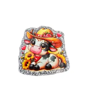 Cow cute Glitter Resin Planar Flatbacks for DIY Jewelry Craft Projects Rhinestone Decor Charm Lightweight Flat Resin Pieces for Hair Bow Centers Scrapbooking Keychains
