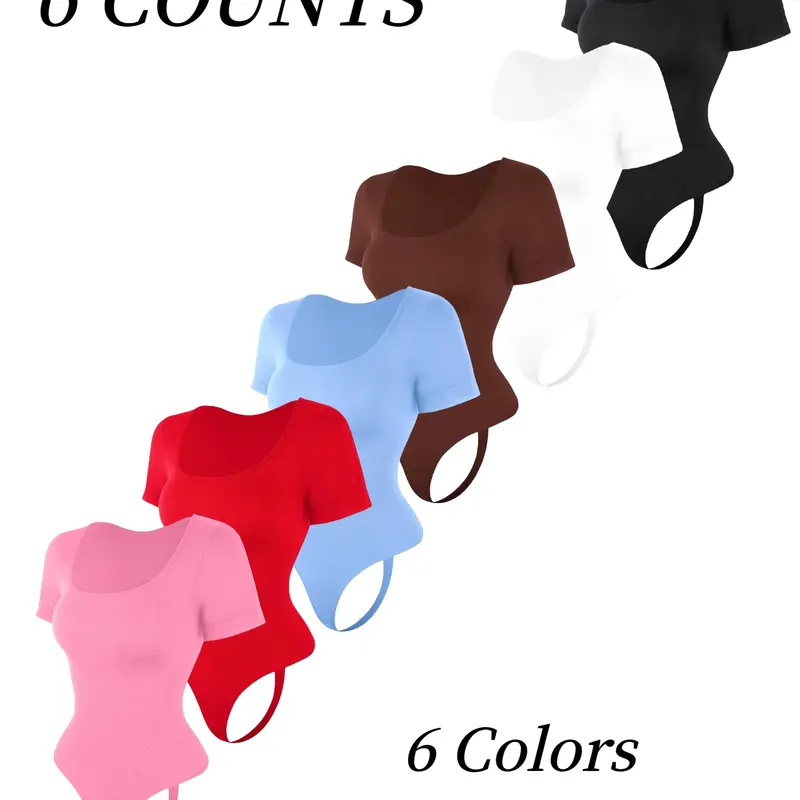 Women's Plain Basic Casual Square Neck Crop Thong Shapewear Bodysuit, Tummy Control Flat Belly Shaper & Butt Lifting, All-Seasons Wearable Everyday Women's Intimates & Shapewear,Women's Seamless Shapewear Aesthetic Underwear Garment