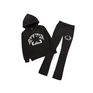 Mallor Black Hoodie Stacked Flare Track Set