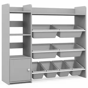 4-Tier Kids Bookshelf and Toy Storage Rack with 8 Toy Organizer Bins