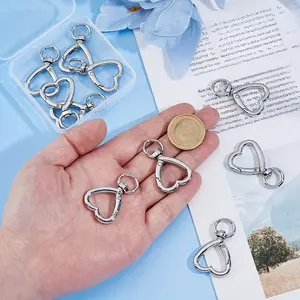 30PCS Keychain DIY Creative Design Heart-shaped Rotating Buckle Metal Spring Buckle Lobster Buckle Detachable Keychain Bulk Keychain Hanging Rope DIY Jewelry Making Keychain summervibes
