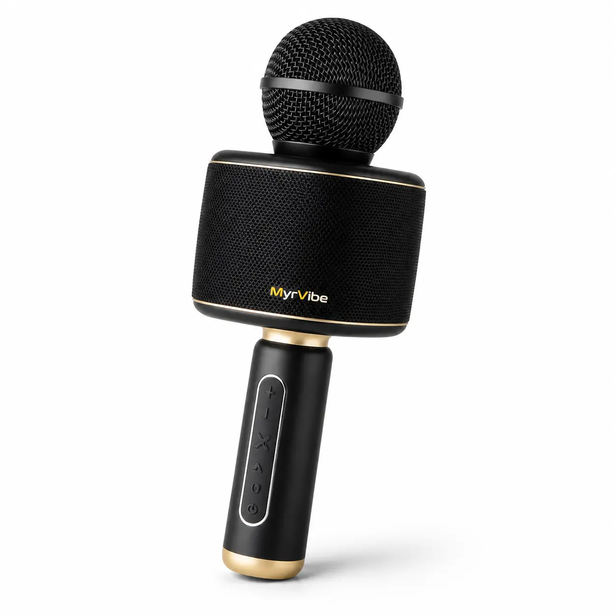MYRVIBE Wireless Karaoke Microphone with 4-Speaker Stereo Sound, Bluetooth 5.0, DSP Voice Enhancement and Built-In Speaker, Black and Gold