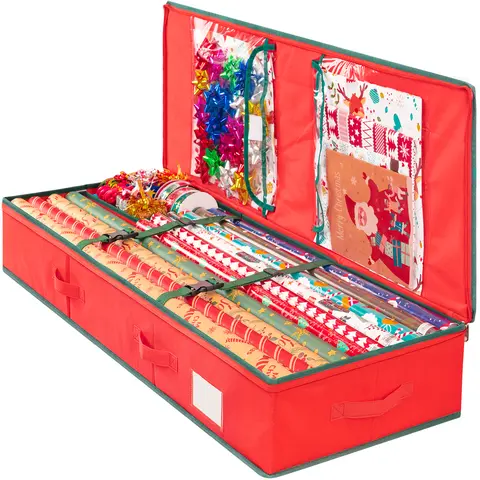 Criusia Wrapping Paper Storage Bag - Organizational Zipper Storage for Christmas Holiday Decoration, Underbed Space-Saving Bag with Compartments, Holds Up to 24 Rolls, Reduces Clutter for Gift Prep