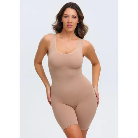 She's Waisted Women's Nylon Seamless Shapewear Tank Bodysuit Shorts - Tummy Control, Compression, Breathable, Lightweight, Hip-Enhancing Comfortable Underwear for Women, Sexywear for Day Clothes